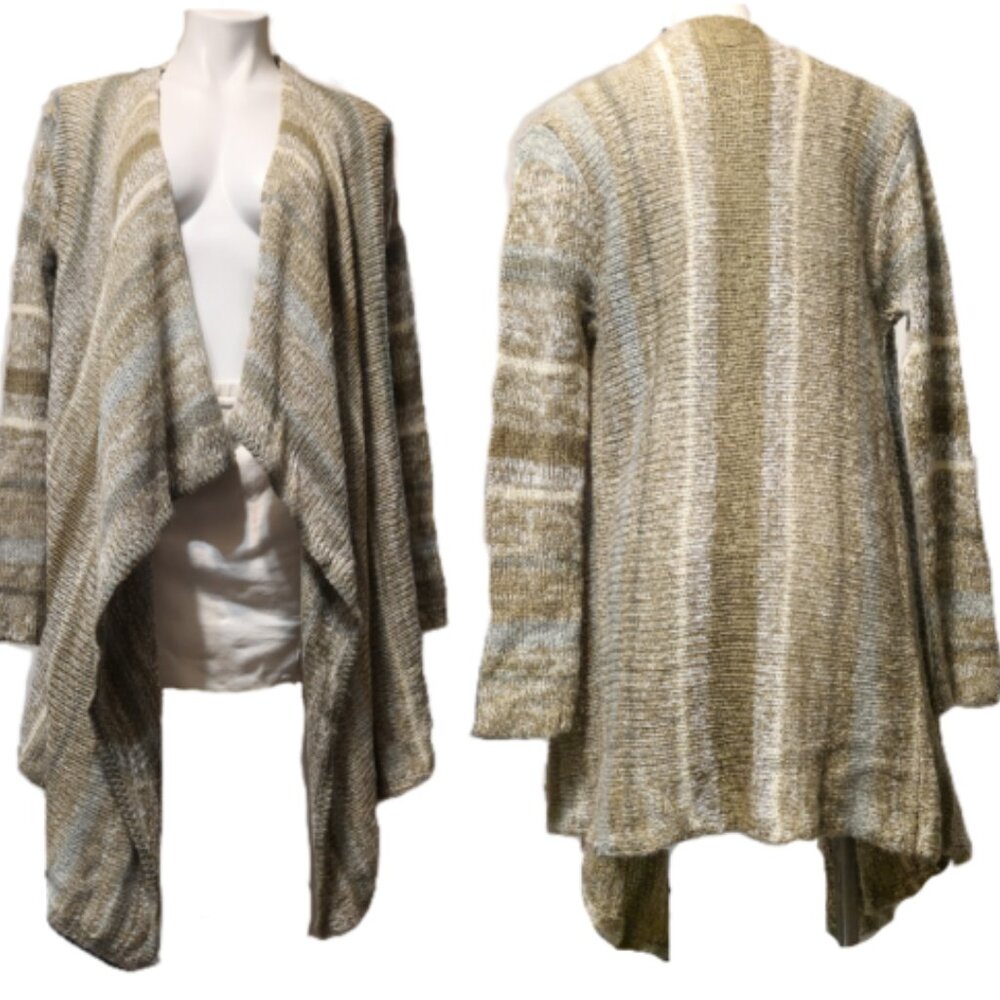 New Directions knit cardigan Women's XL long kimono Earthy neutral tan stripes